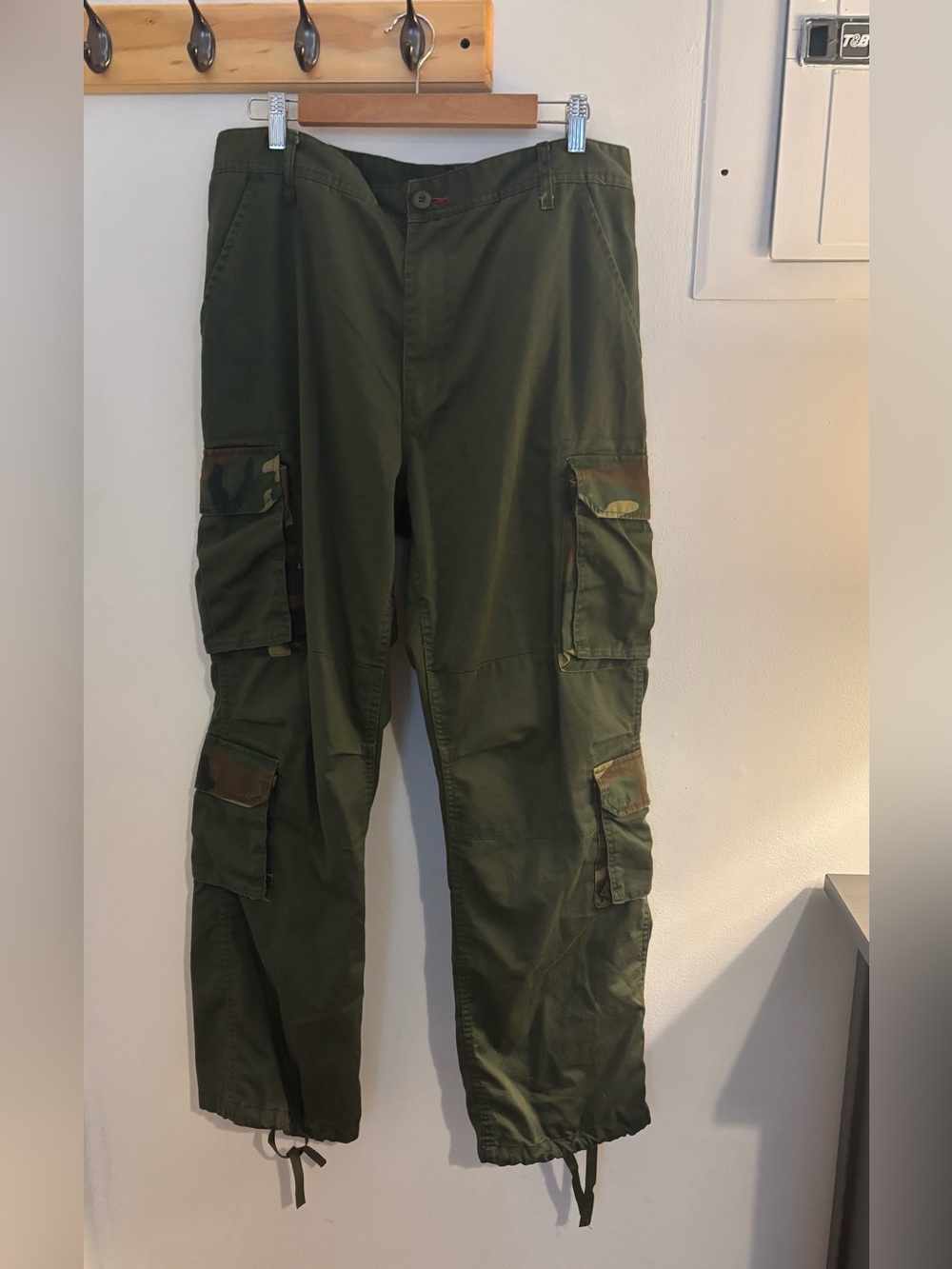 Unisex Olive Green Cargo Pants with Camo Accents